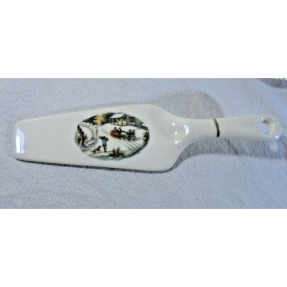 Lot of 5 Harkerware Salad Dessert Plate Cake Server Christmas Snow Winter Scene - Picture 2 of 11